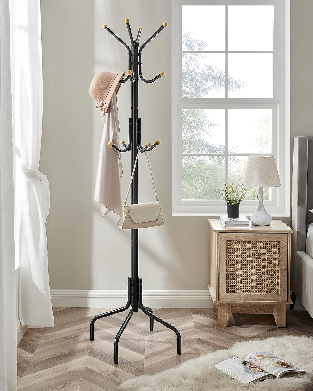SONGMICS Coat Rack Freestanding, Metal Stand with 12 Hooks and 4 Legs