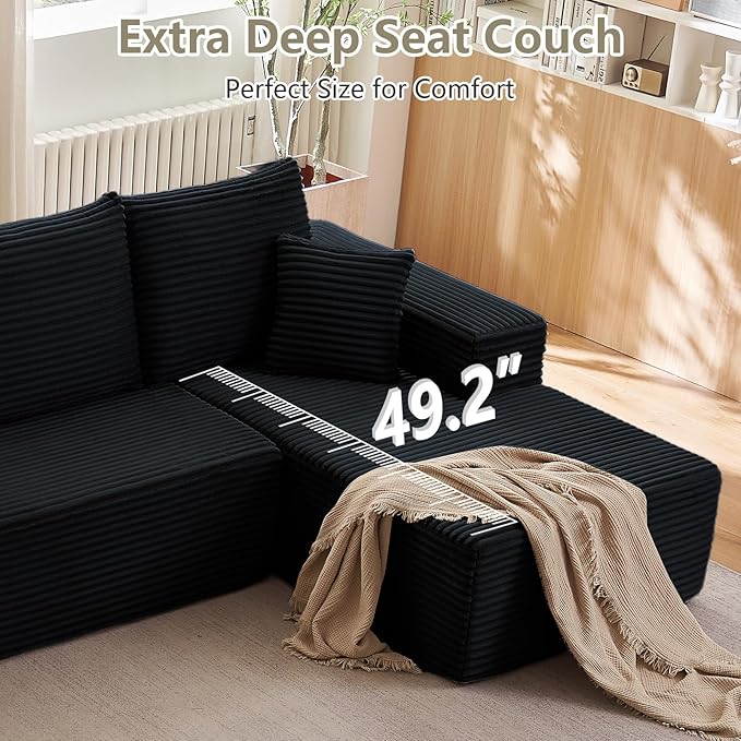 166.9" Cloud Sectional Couch with L-Shape Chaise, Upholstered Corduroy C...