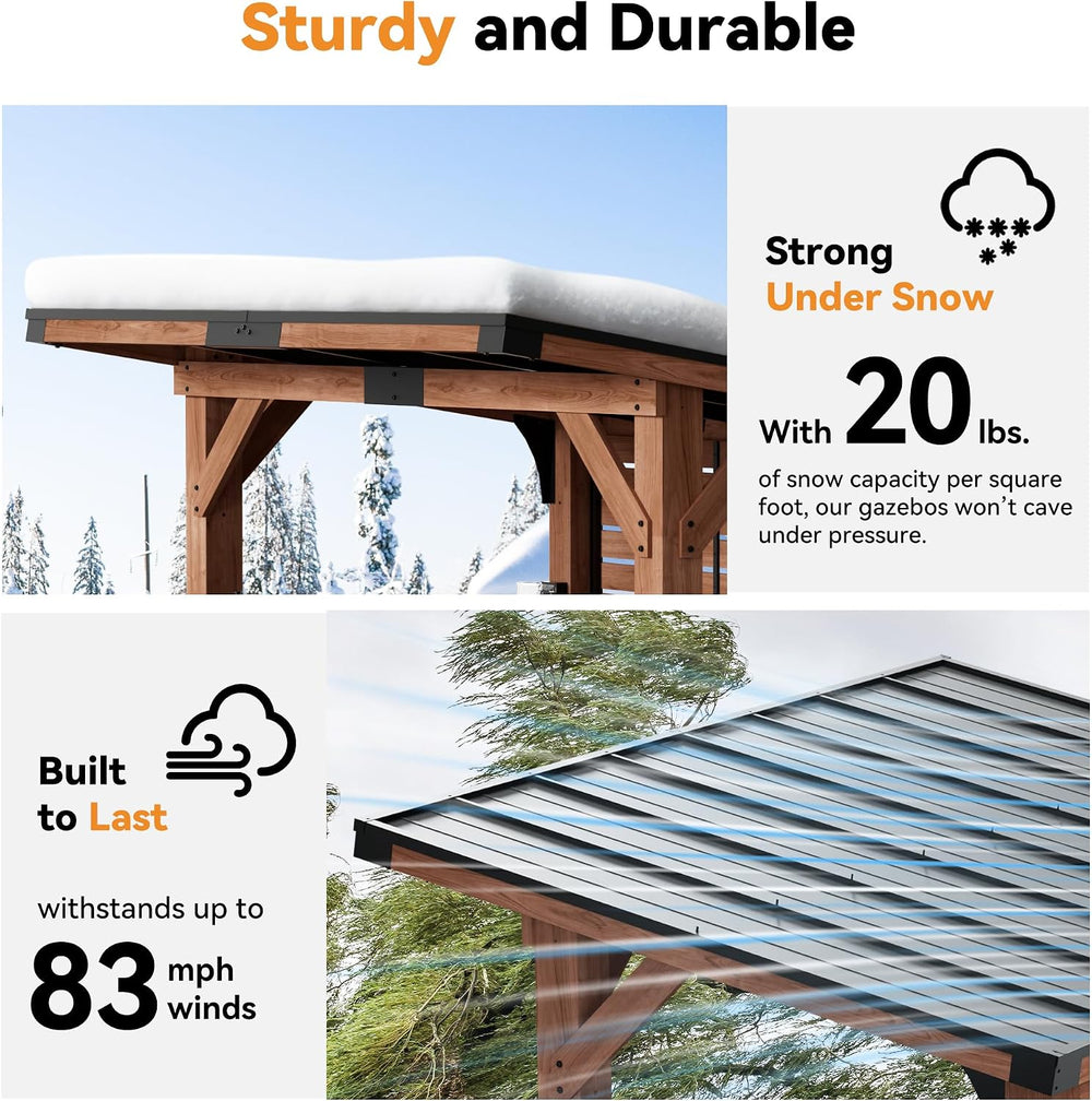 Modern Shade Cedar Outdoor Bar Gazebo with TV Mount, USB Power, 6.5 x 8 ft
