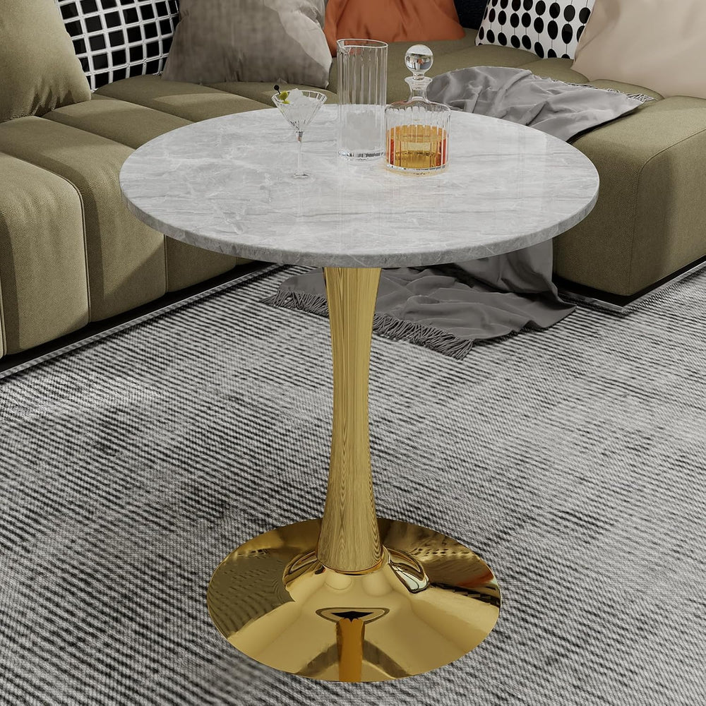 JOSHEN 28" Marble-Effect Bedside Table, Small Sofa Side Tables with Stab...