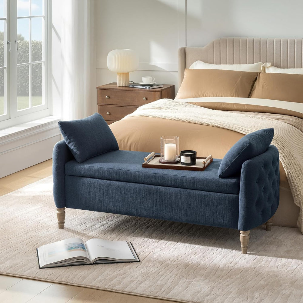 HULALA HOME Storage Bench for Bedroom with Throw Pillows, 59" Large Bedr...
