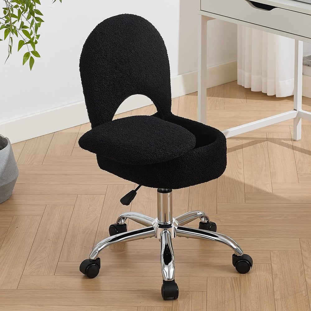 Home Office Chair Fold Swivel Vanity Chair with Storage Back Wheel