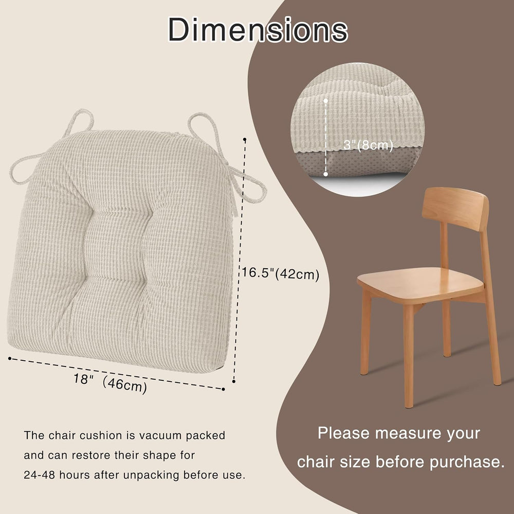 OVOV Dining Chair Cushions Set of 2 with Ties 18"x16.5"x3" Beige