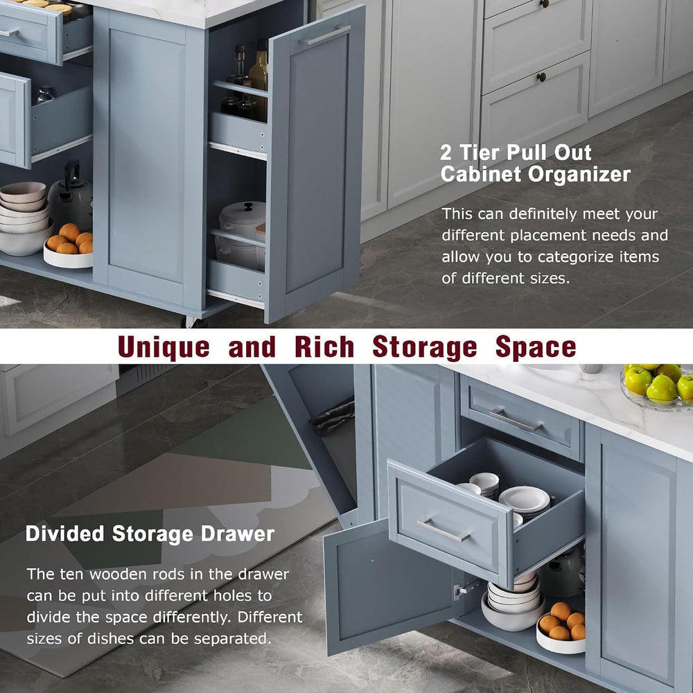Rolling Kitchen Island Cart with Marble Countertop, Mobile Storage Kitchen Ca...