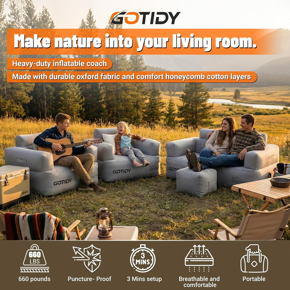 Inflatable Couch Loveseat with Footstool, Camping Couch with Detachable Built...