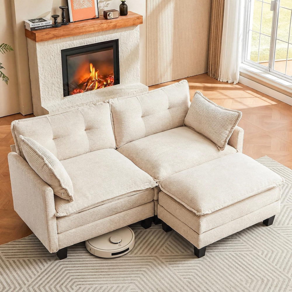 Amsleekey 76.5" L-Shaped Modular Sectional Sofa, Beige Corduroy | Cloud ...