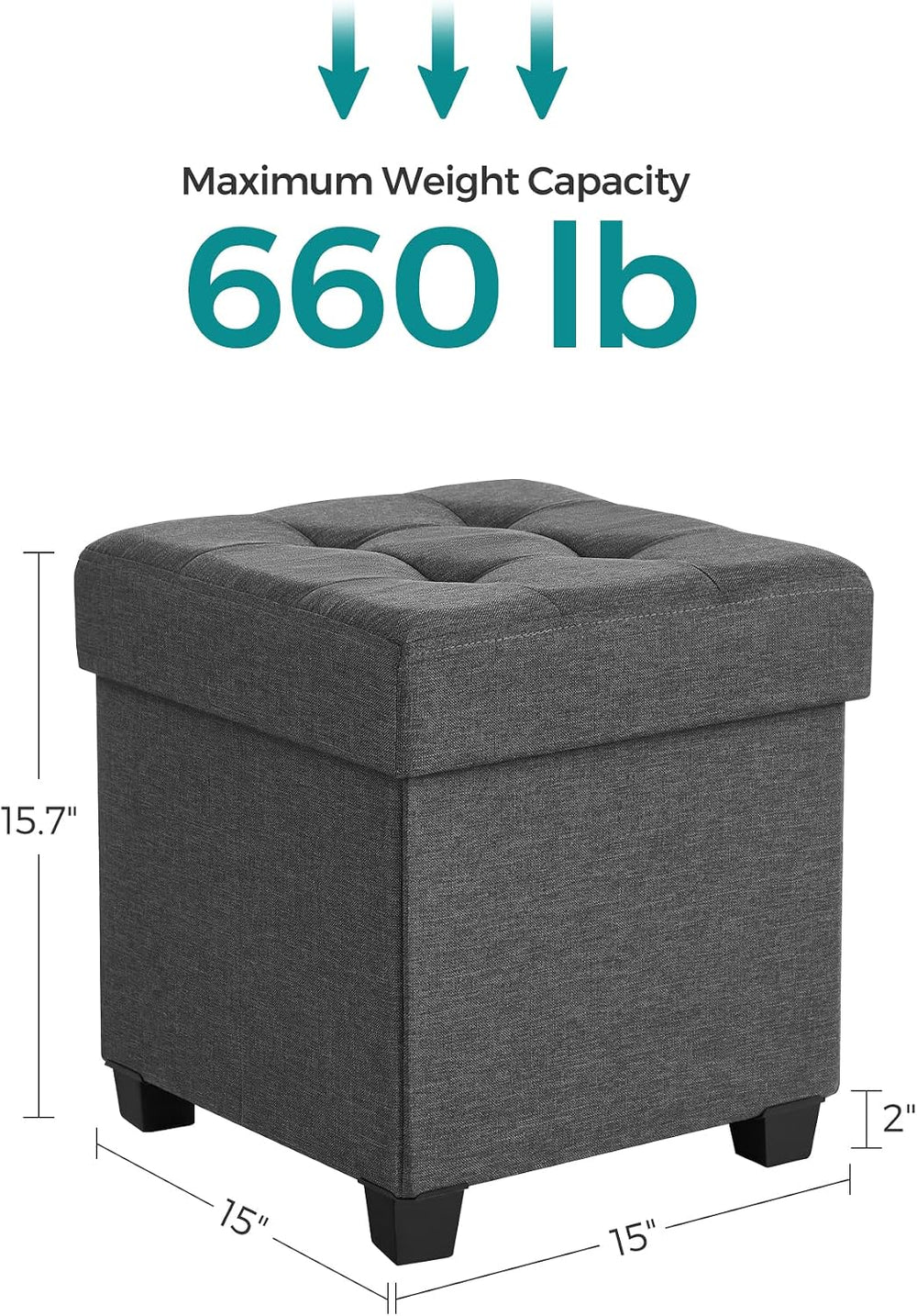 SONGMICS Storage Ottoman, Small Foot Rest, 15 x 15 x 15.7 Inches | Foot Stool...