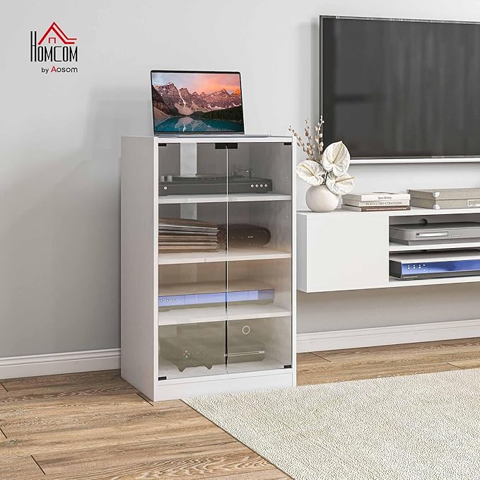 HOMCOM Media Cabinet, 4-Tier Stereo Cabinet for Vinyl Record Player, Gaming C...
