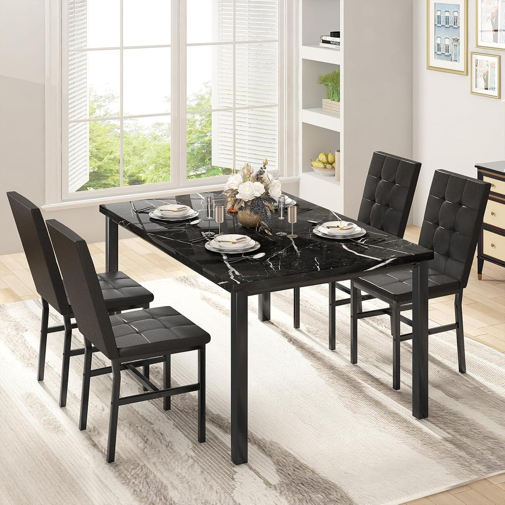 Hooseng Kitchen Table Set 5 Piece Dining Room Table Set Marble Dining Table 4...