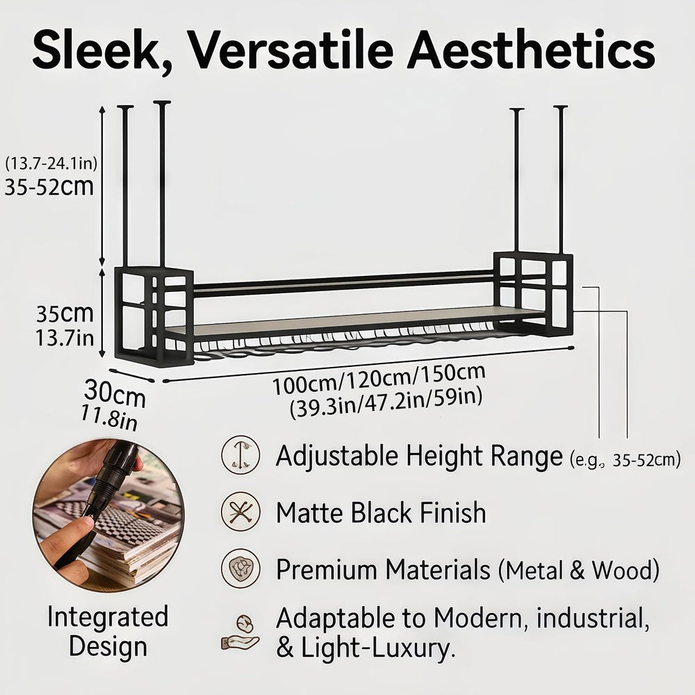 Wall &Ceiling Mounted Wine Rack (Black, 151CM/59.4IN) | Industrial Hangin...
