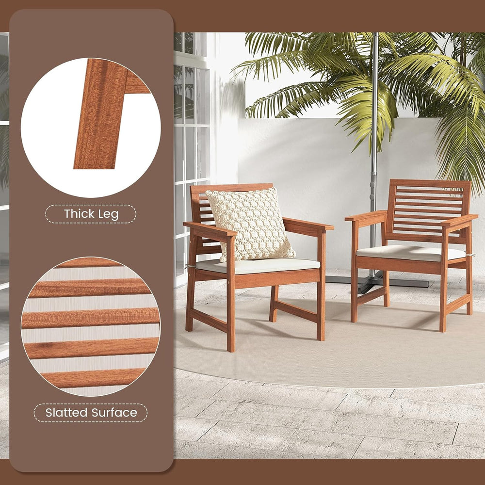Tangkula Outdoor Dining Chairs Set of 2, Heavy Duty Slatted Wood Patio Chairs...
