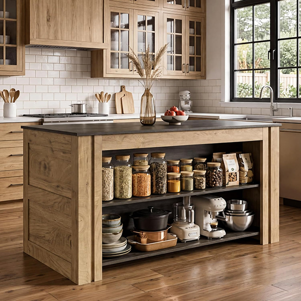 Tribesigns 59" Kitchen Island with Seating and Storage, Wood Kitchen Isl...