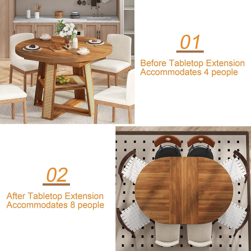 43"-59" Extendable Round Dining Table for 4-8, Transformer Oval Mod...