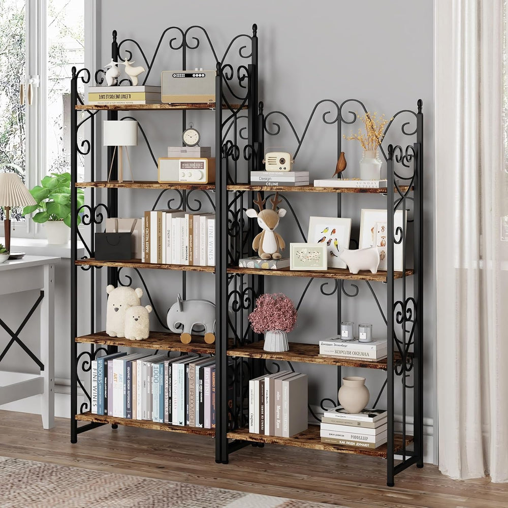 JSB 5 Tier Folding Bookshelf,Industrial Storage Shelves, No Assembly Vintage ...