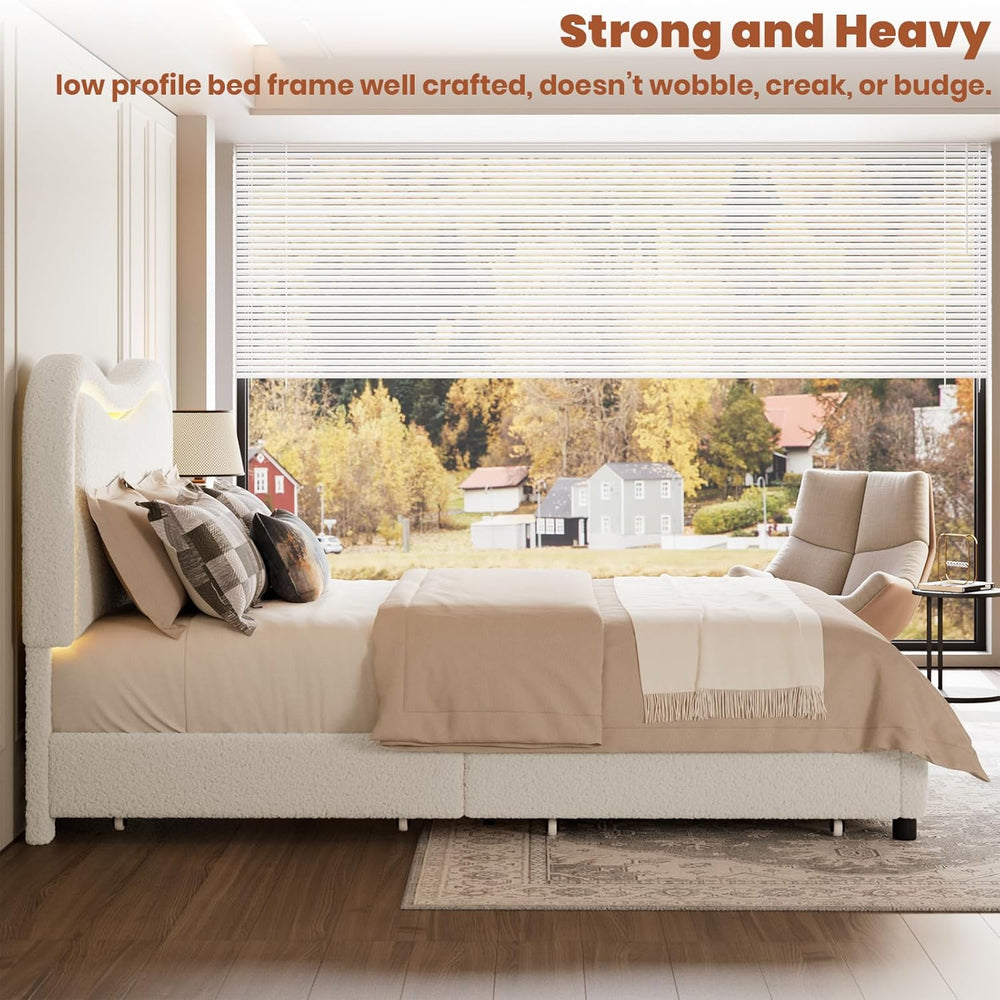 Garvee Boucle Full Bed Frame with 2 Storage Drawers and LED Lights, Beige