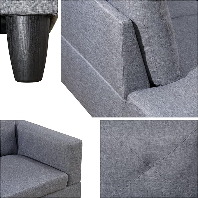 L-Shaped Sectional Sofa with Movable Chaise & Storage Ottoman, Lounge 3-P...