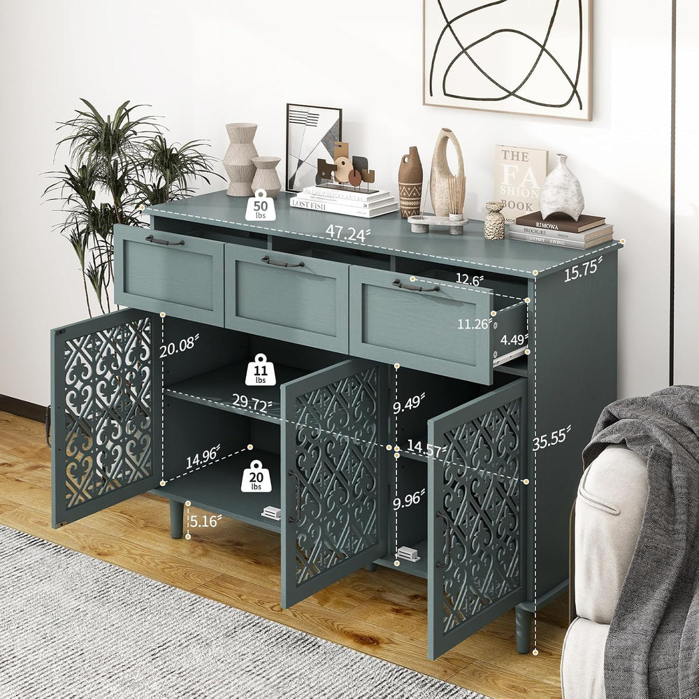 Sideboard Buffet Cabinet with Storage - Accent Storage Cabinet with Hollow Ca...
