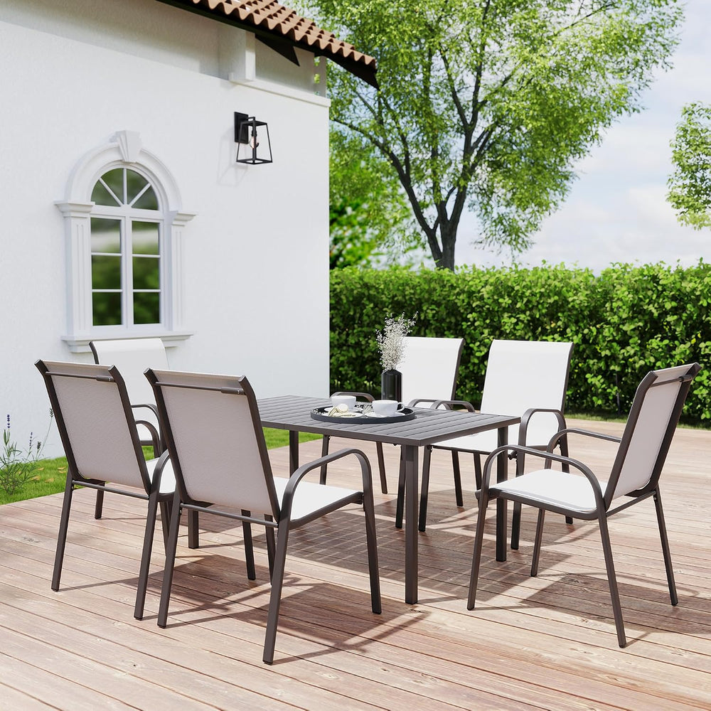Outdoor Patio Dining Set, 6 Quick Dry Textilene Dining Chairs and Dining Tabl...