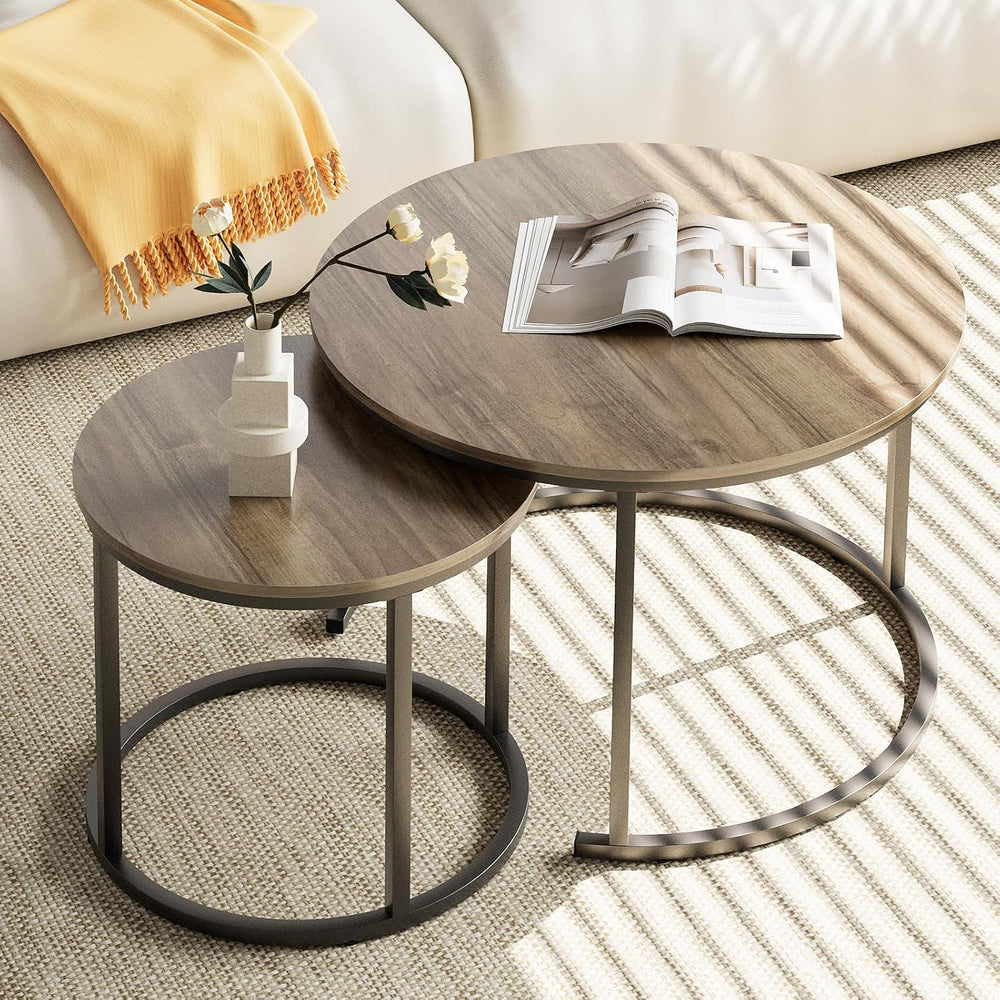 aboxoo Coffee Table Nesting Side Round Table Set of 2 End Table with Sturdy M...