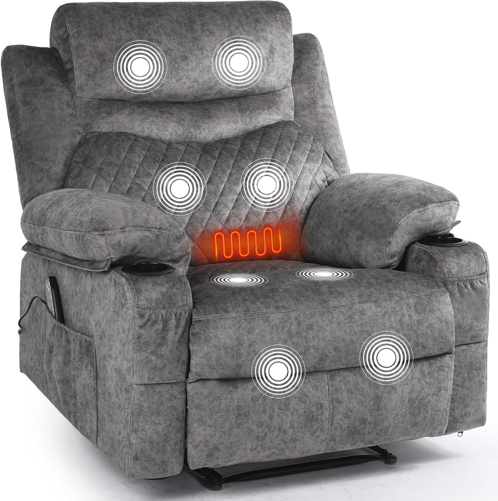Overstuffed Massage Recliner Chair with Heat, Wide Seat Reclining Chair for H...