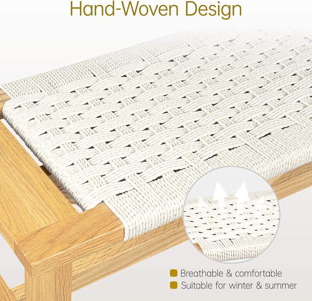Solid Wood Narrow Bench, 33.46" Woven Bench for Entryway and Hallway, En...
