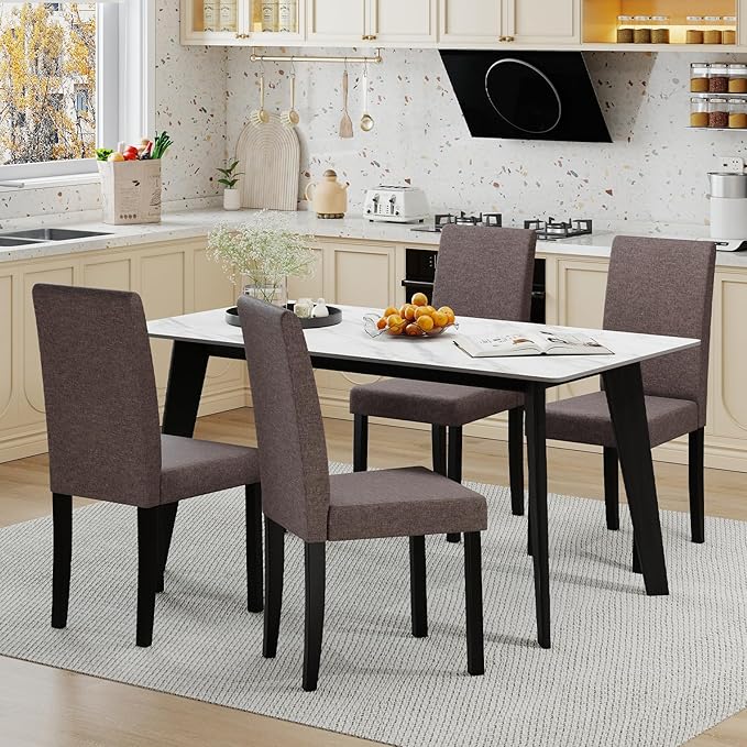 Giantex Upholstered Dining Chair Set of 2, Mid Century Modern Fabric Kitchen ...