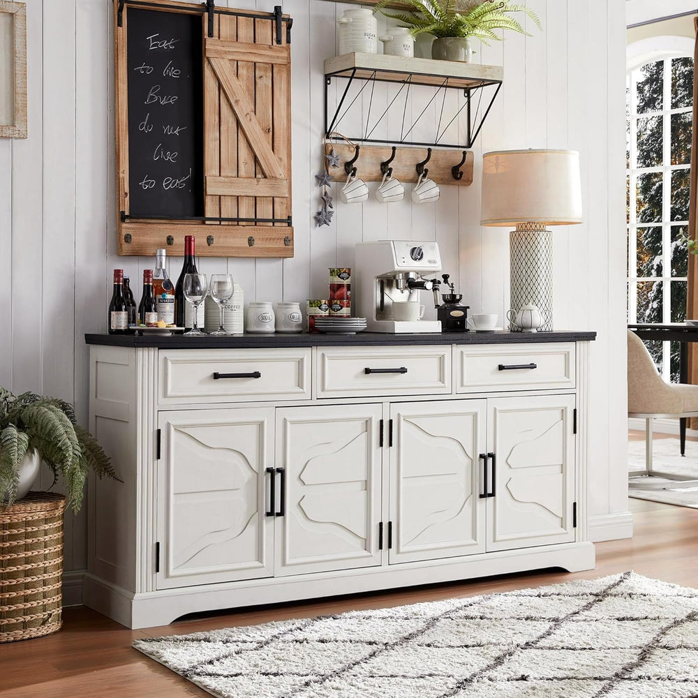 JXQTLINGMU 66" Farmhouse Buffet Cabinet with Storage, Sideboard Credenza...