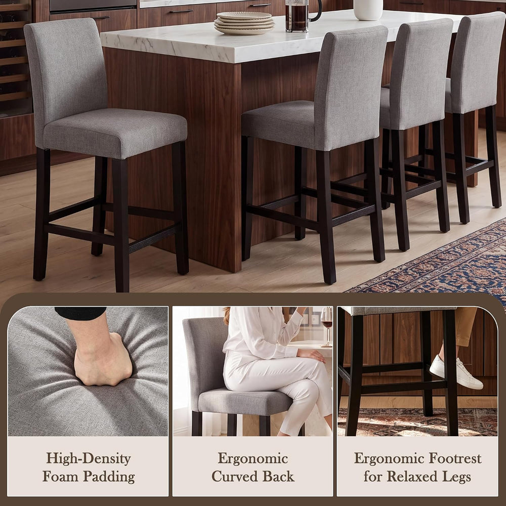 24" Bar Stools, Modern Counter Height Chairs with Quilted Back (Light Gray)