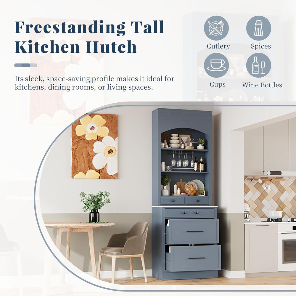 Modern 28.7x17.5x83.7 Inch Tall Kitchen Pantry Cabinet, Freestanding Hutch wi...
