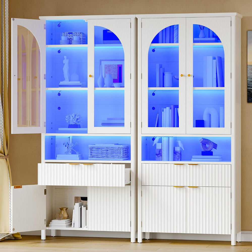 DWVO 72" Tall Kitchen Pantry Cabinet with LED Light, Fluted Storage Cabi...