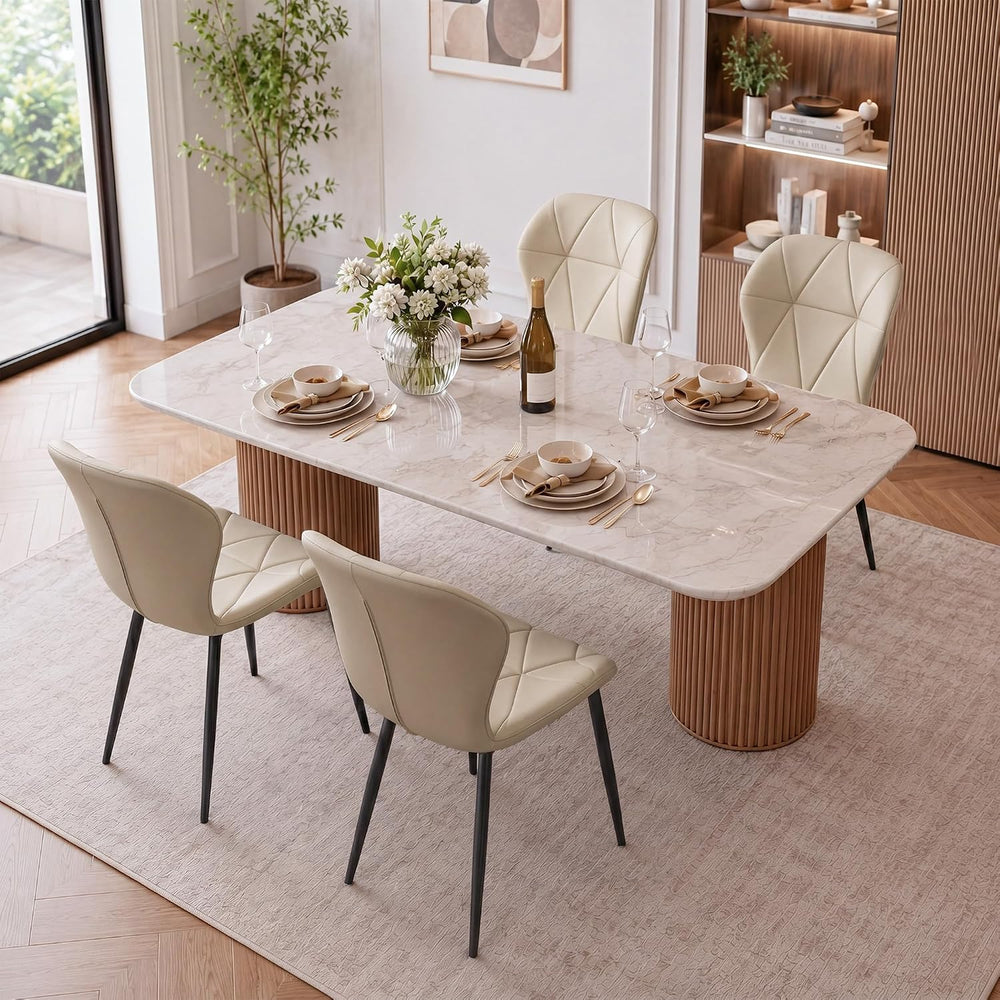 Diamond Dining Chairs Set of 4 PU Leather for Kitchen (Khaki) | Elegant rhomb...