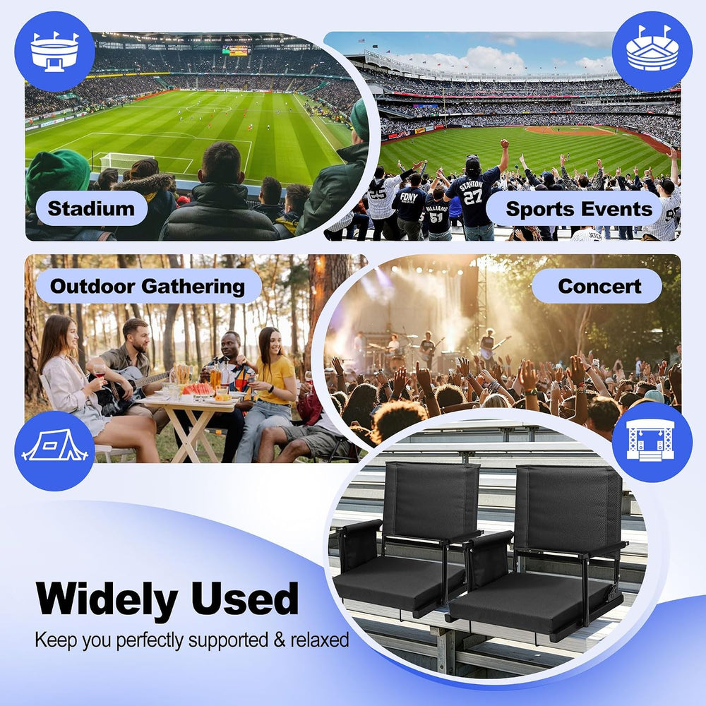 2 Packs Foldable Stadium Seats with Adjustable Backrest Positions, Back Suppo...
