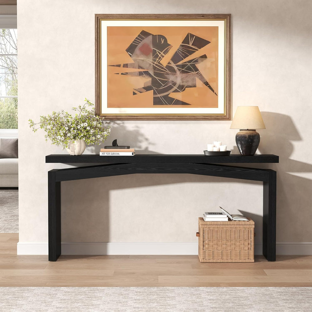 Epecoya 63-Inch Black Console Tables for Entryway Mid Century | Wooden Sofa T...