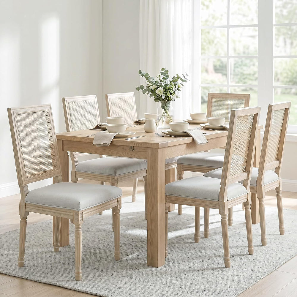 chairus Farmhouse Dining Chairs Set of 4, Rectangle Rattan Back French Countr...