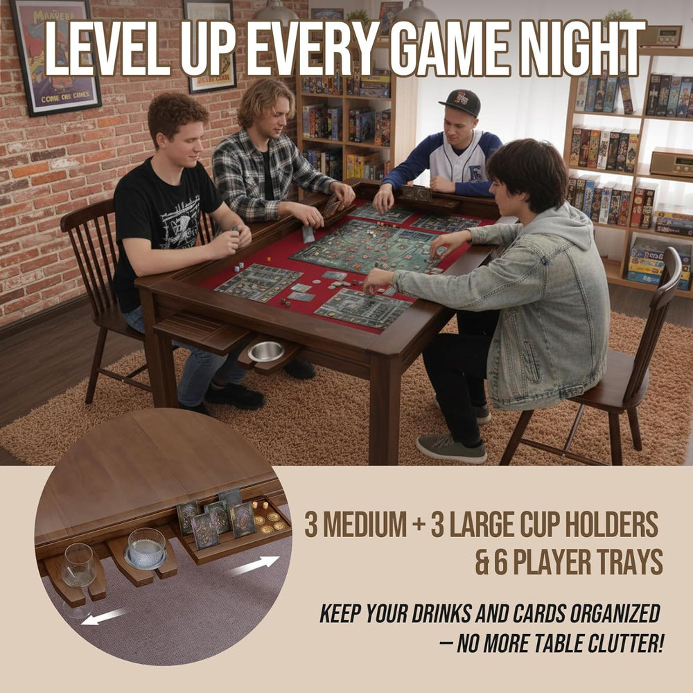 63" Solid Wood Board Game Table for Gaming/Dining, Removable Top | Gamin...