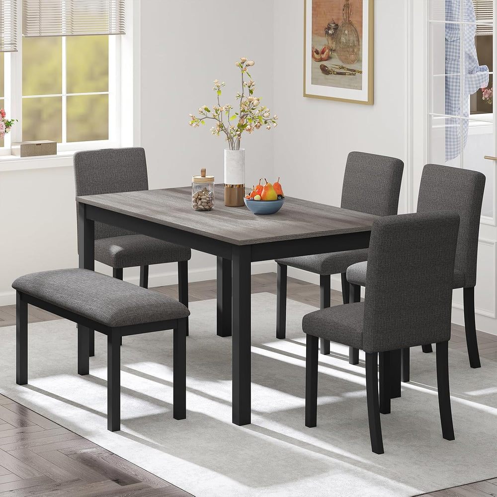 Zevemomo 6-Piece Solid Wood Dining Table Set, Wooden Legs, Dark Grey