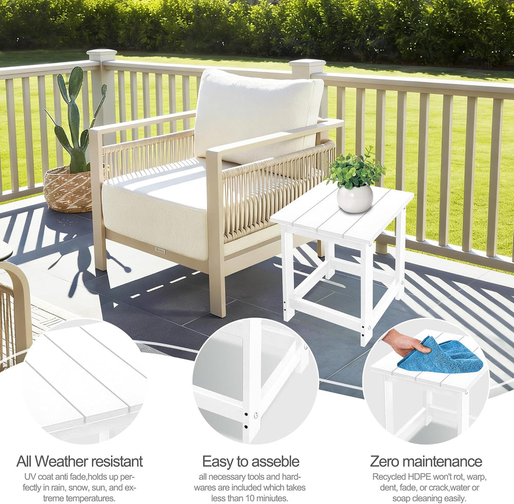 LZRS Patio Side Table, Heavy Duty HDPE Outdoor End Table with Wood Texture, W...