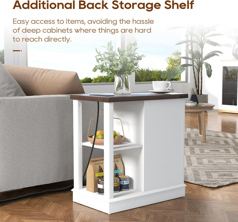 SUNSITT Side Table with Charging Station, Farmhouse End Tables with Back Stor...