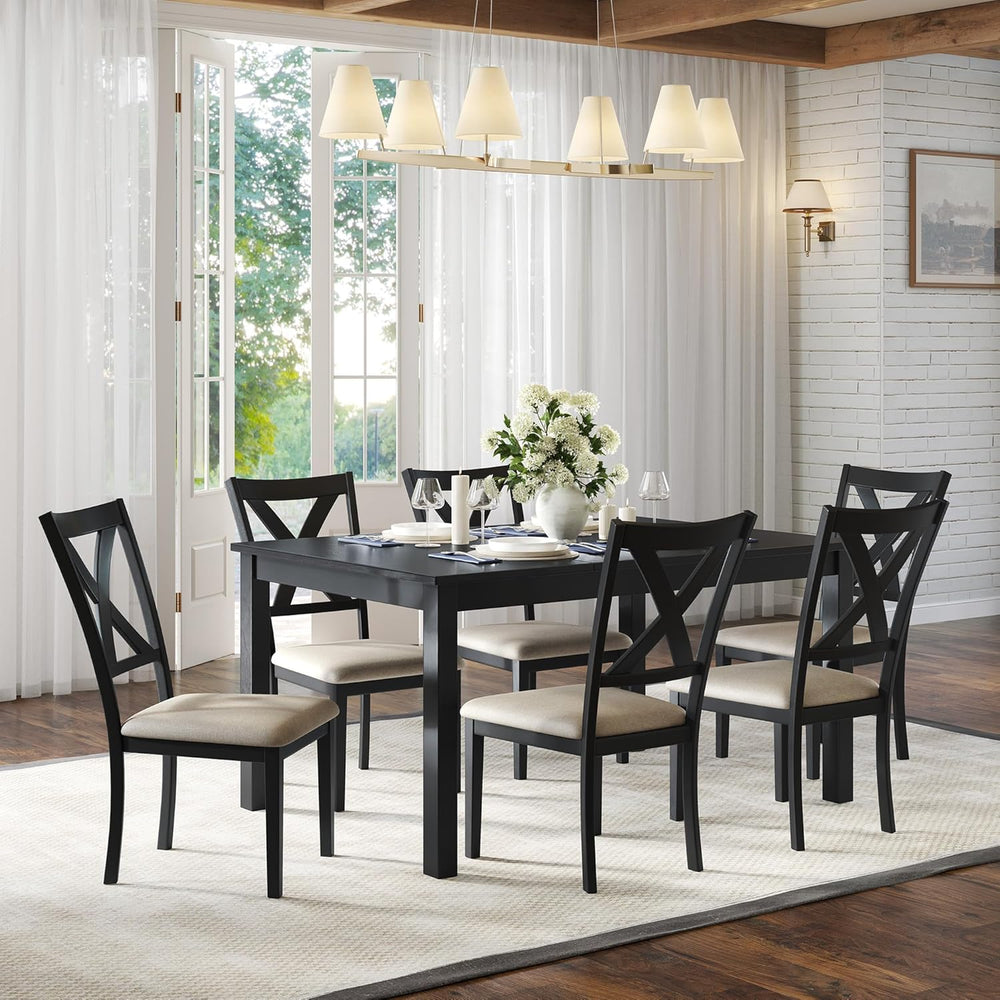 AMERLIFE 7-Piece Farmhouse Solid Wood Dining Table Set for 6, Grey & White