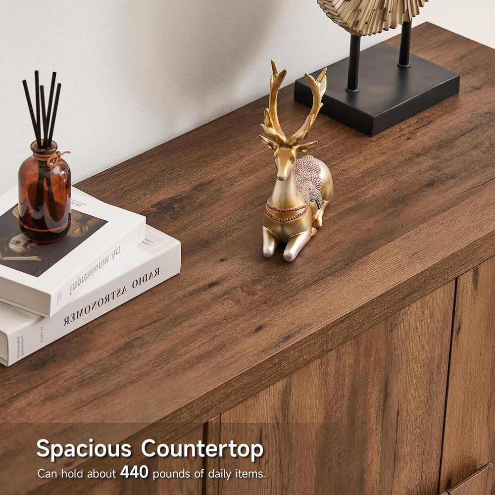 63" Sideboard Buffet Cabinet, Wooden Kitchen Coffee Bar, Brown