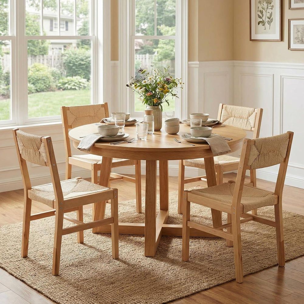 BESTANO Woven Rattan Dining Chairs Set of 4, Farmhouse Wicker Boho Dining Cha...