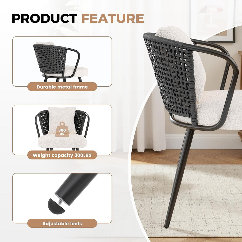 Rattan Dining Chairs Set of 2, Upholstered Kitchen Chair with Metal Legs, Erg...