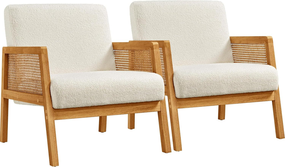 Yaheetech Rattan Accent Chairs Set of 2, Boho Vintage Armchairs, Ivory