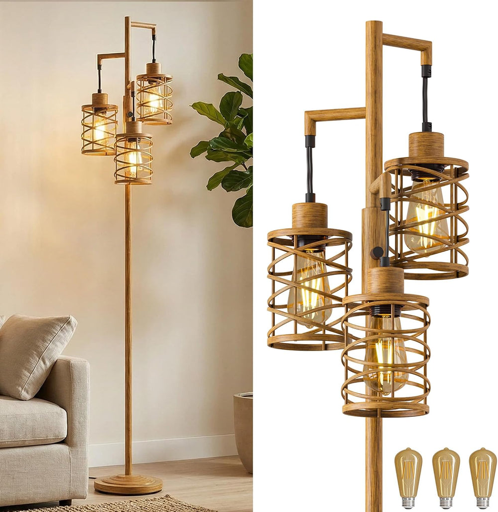Oneach 70" Industrial Floor Lamp, Stepless Dimmable Standing Lamp with 3...