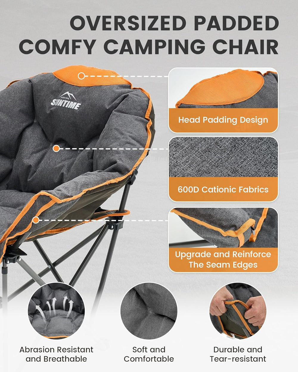 Upgrade Oversized Padded Camping Chair with Adjustable Cup Holder,Weight Capa...