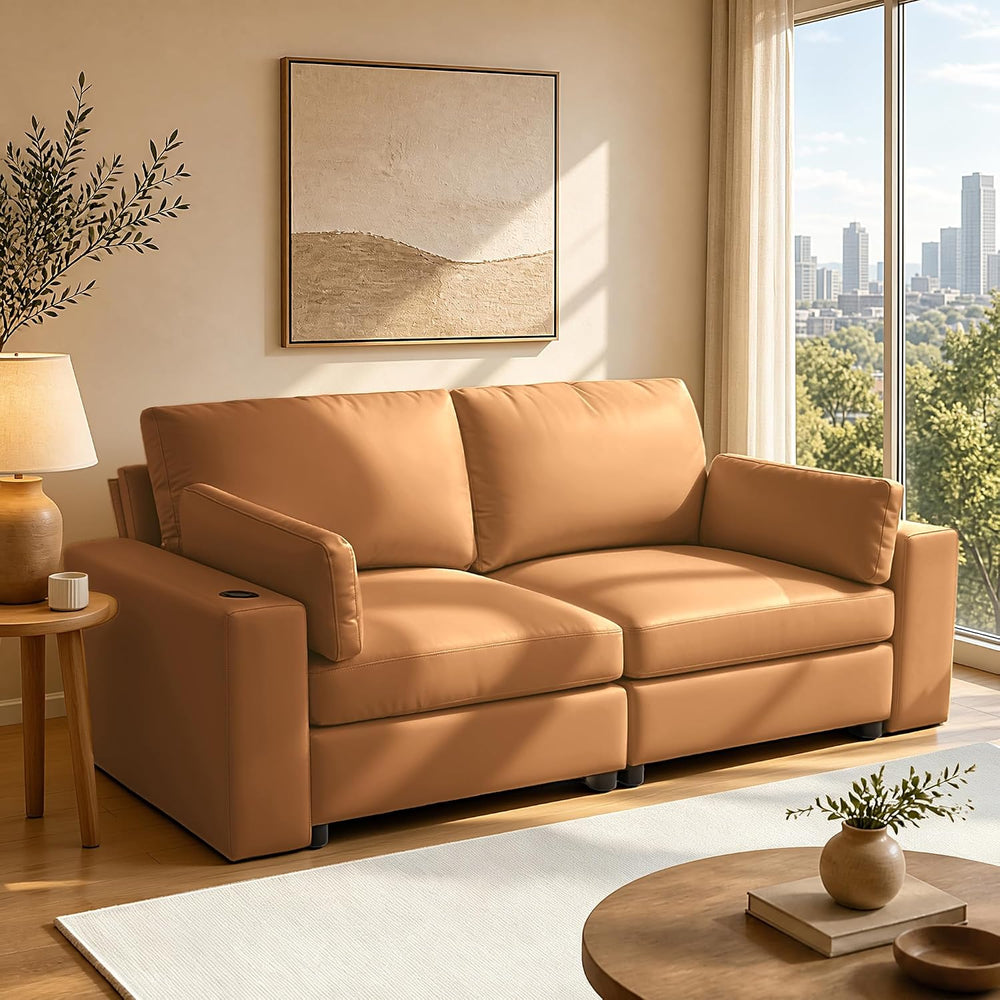 Leather Sectional Sofa, 78" Oversized Loveseat Couch, Deep Seat Scratch ...