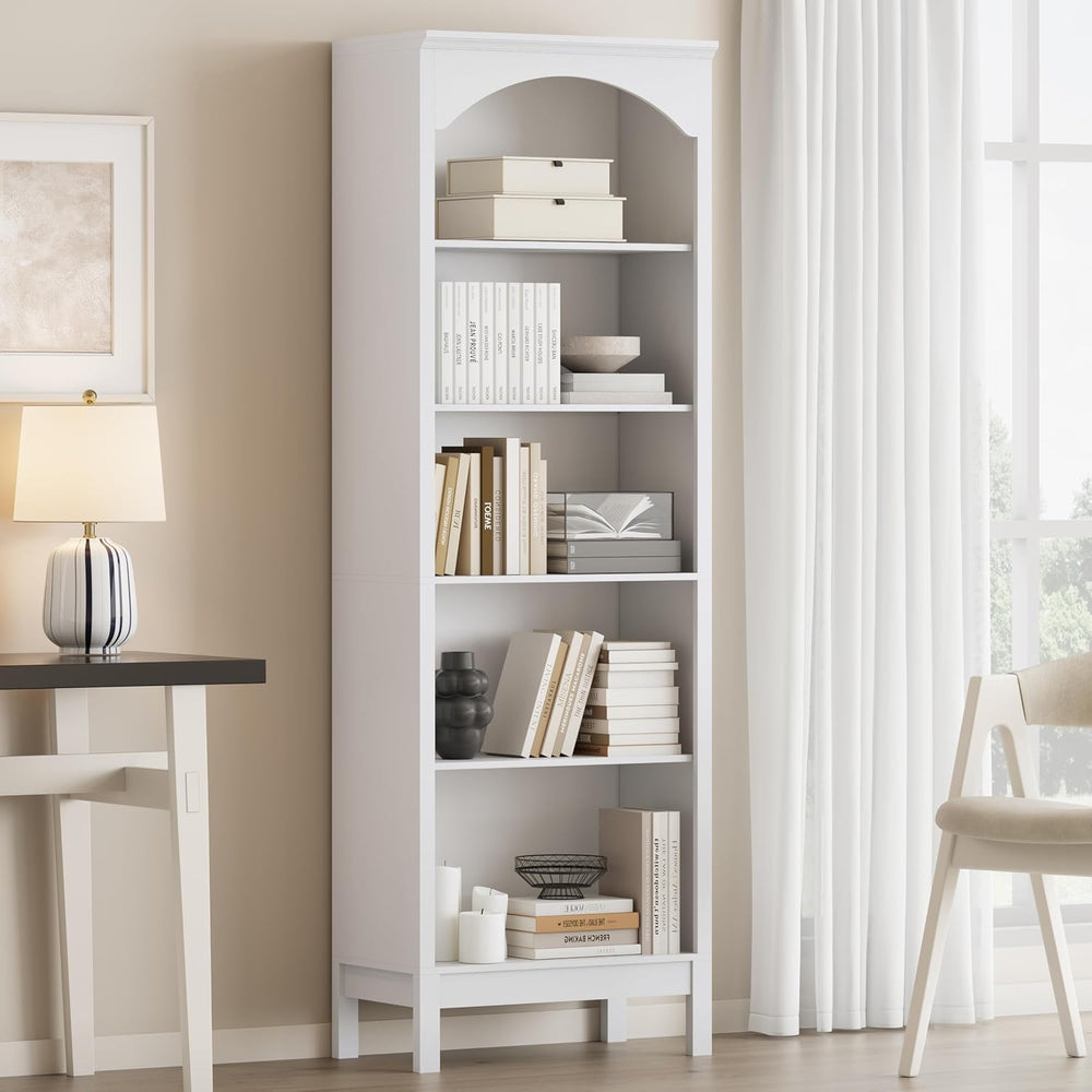 Arched Bookshelf,5 Tier Tall Bookcase with Adjustable Shelves for Storage