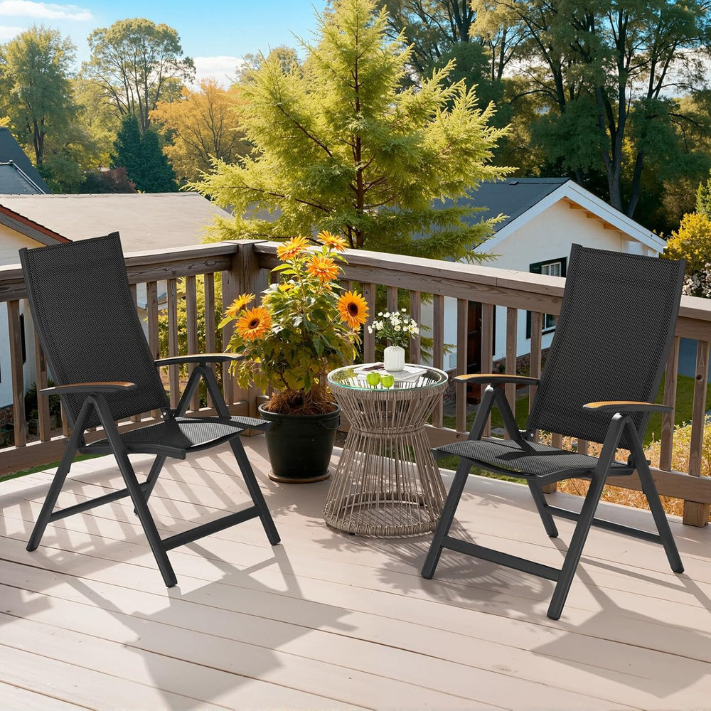 Crestlive Products Folding Patio Chairs Set of 2, 8-Level Adjustable Outdoor ...