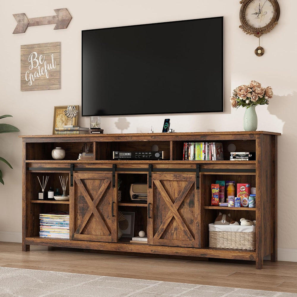 70" LED Farmhouse TV Stand for 80/75/70 Inch TVs,Tall Entertainment Cent...