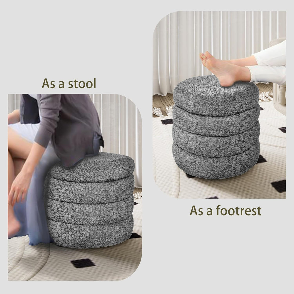 allamazing Storage Ottoman, Round Ottoman with Storage, Vanity Stool Foot Res...